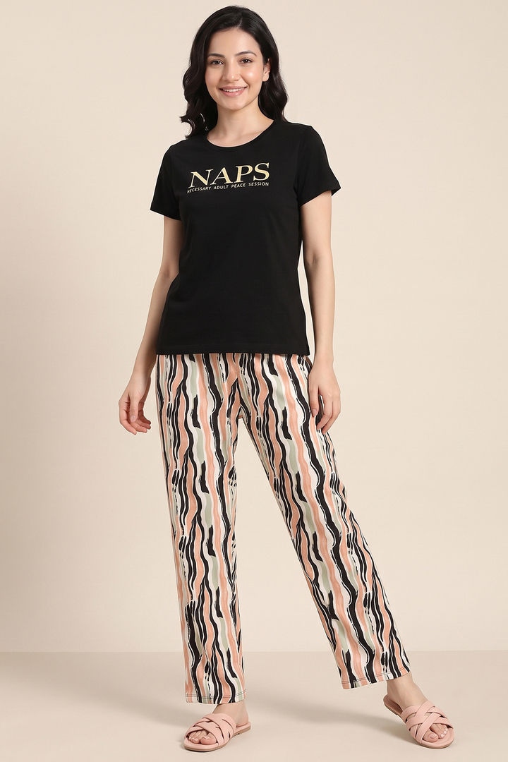 Zivame Naps Buttersoft Knit Poly Pyjama Set - Black Beauty — image 2